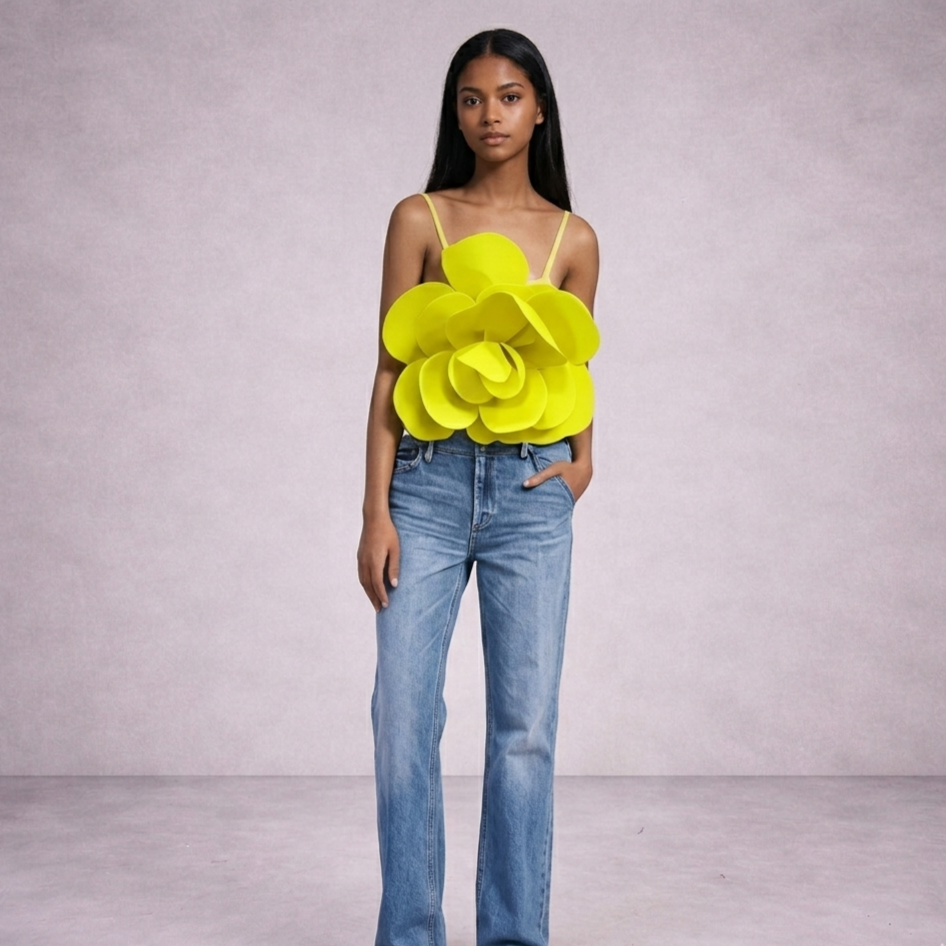 Top con flores en 3D