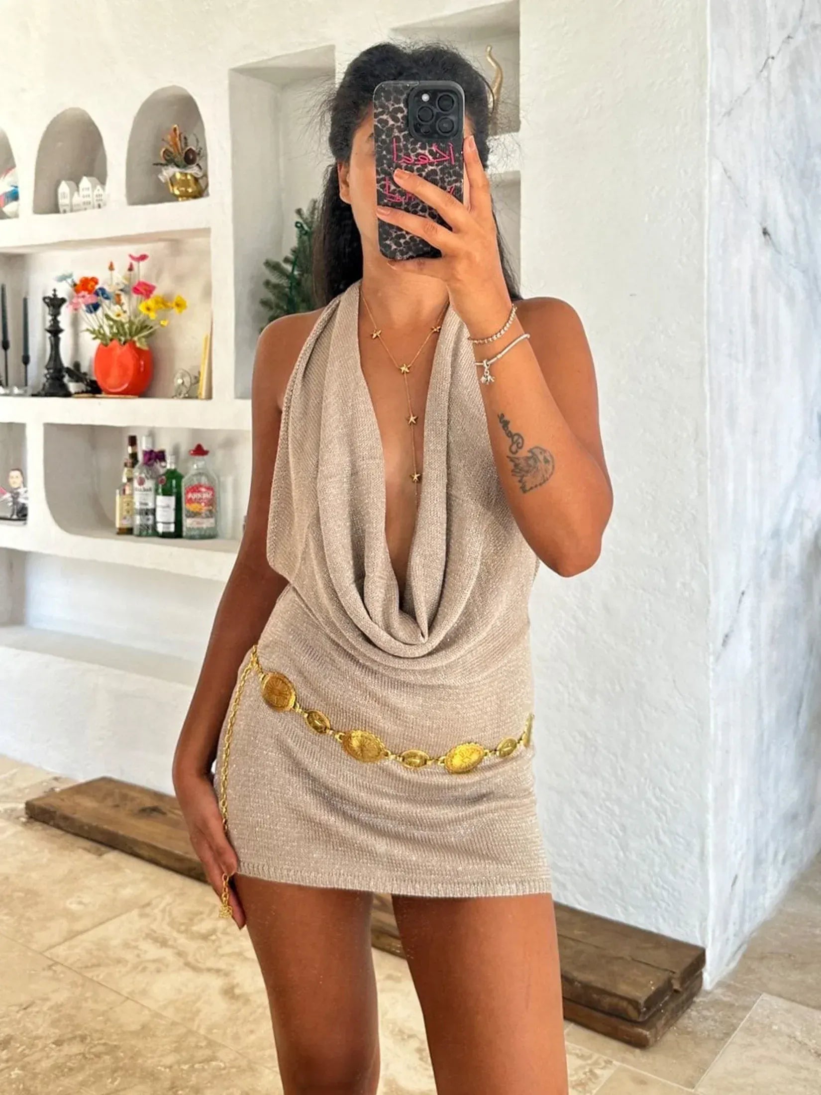 Vestido mini sin espalda con escote en V profundo para mujer