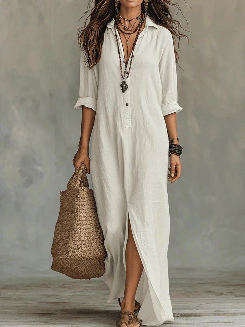 Soline | Vestido largo negro holgado con botones